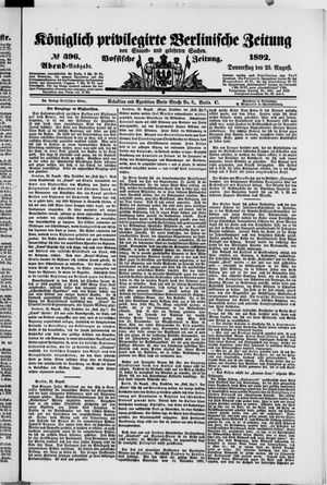 Königlich privilegirte Berlinische Zeitung von Staats- und gelehrten Sachen on Aug 25, 1892