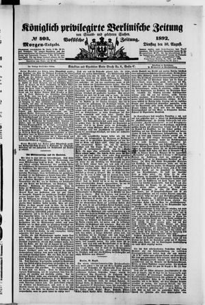 Königlich privilegirte Berlinische Zeitung von Staats- und gelehrten Sachen vom 30.08.1892