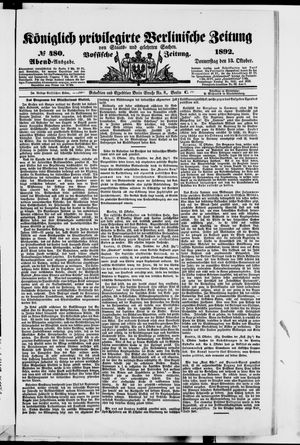 Königlich privilegirte Berlinische Zeitung von Staats- und gelehrten Sachen vom 13.10.1892