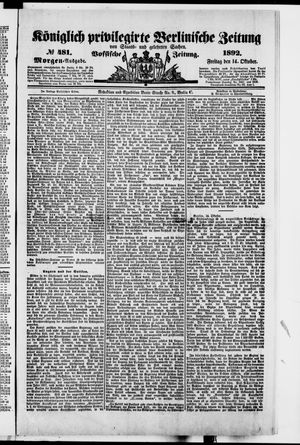 Königlich privilegirte Berlinische Zeitung von Staats- und gelehrten Sachen vom 14.10.1892