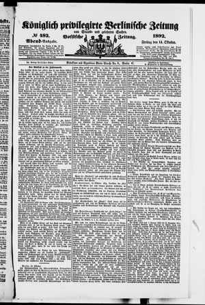 Königlich privilegirte Berlinische Zeitung von Staats- und gelehrten Sachen vom 14.10.1892