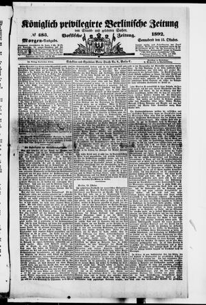 Königlich privilegirte Berlinische Zeitung von Staats- und gelehrten Sachen vom 15.10.1892