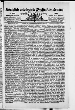 Königlich privilegirte Berlinische Zeitung von Staats- und gelehrten Sachen vom 13.11.1892