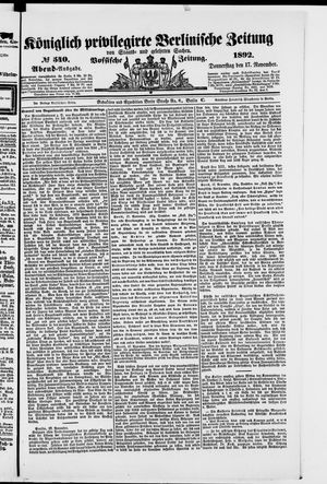 Königlich privilegirte Berlinische Zeitung von Staats- und gelehrten Sachen vom 17.11.1892
