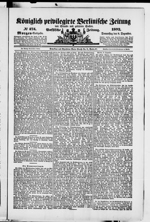Königlich privilegirte Berlinische Zeitung von Staats- und gelehrten Sachen vom 08.12.1892