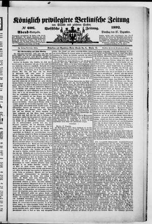 Königlich privilegirte Berlinische Zeitung von Staats- und gelehrten Sachen vom 27.12.1892