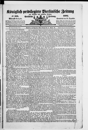 Königlich privilegirte Berlinische Zeitung von Staats- und gelehrten Sachen vom 31.12.1892