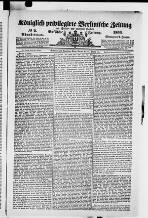 Königlich privilegirte Berlinische Zeitung von Staats- und gelehrten Sachen vom 02.01.1893