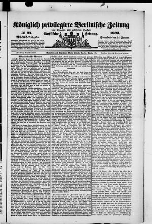 Königlich privilegirte Berlinische Zeitung von Staats- und gelehrten Sachen on Jan 14, 1893