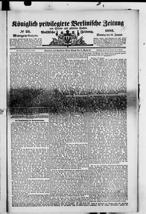 Königlich privilegirte Berlinische Zeitung von Staats- und gelehrten Sachen vom 15.01.1893