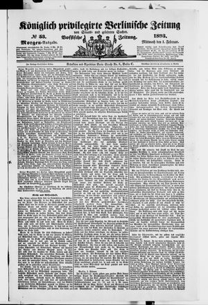 Königlich privilegirte Berlinische Zeitung von Staats- und gelehrten Sachen vom 01.02.1893