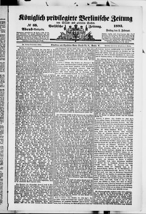 Königlich privilegirte Berlinische Zeitung von Staats- und gelehrten Sachen on Feb 3, 1893