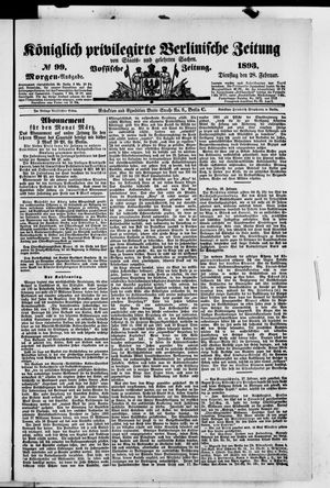 Königlich privilegirte Berlinische Zeitung von Staats- und gelehrten Sachen on Feb 28, 1893