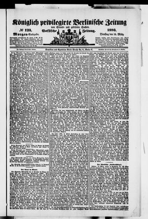 Königlich privilegirte Berlinische Zeitung von Staats- und gelehrten Sachen vom 14.03.1893