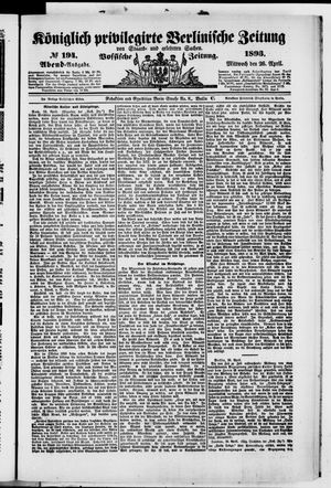 Königlich privilegirte Berlinische Zeitung von Staats- und gelehrten Sachen on Apr 26, 1893