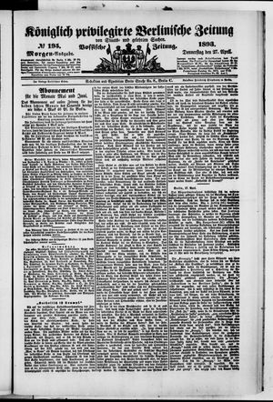 Königlich privilegirte Berlinische Zeitung von Staats- und gelehrten Sachen on Apr 27, 1893