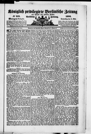 Königlich privilegirte Berlinische Zeitung von Staats- und gelehrten Sachen on May 11, 1893