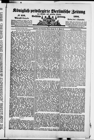 Königlich privilegirte Berlinische Zeitung von Staats- und gelehrten Sachen vom 01.09.1893