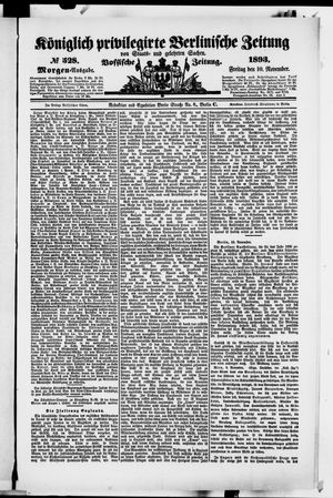 Königlich privilegirte Berlinische Zeitung von Staats- und gelehrten Sachen vom 10.11.1893
