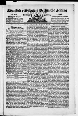 Königlich privilegirte Berlinische Zeitung von Staats- und gelehrten Sachen vom 30.11.1893