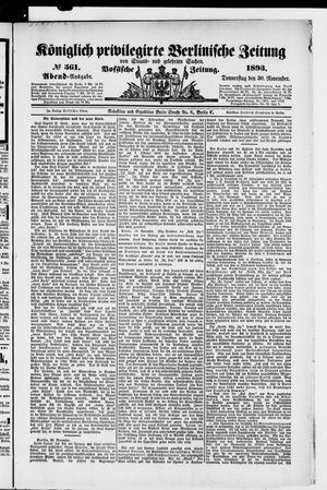 Königlich privilegirte Berlinische Zeitung von Staats- und gelehrten Sachen vom 30.11.1893