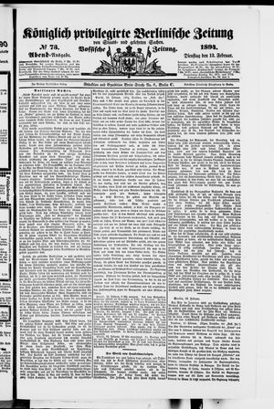 Königlich privilegirte Berlinische Zeitung von Staats- und gelehrten Sachen vom 13.02.1894