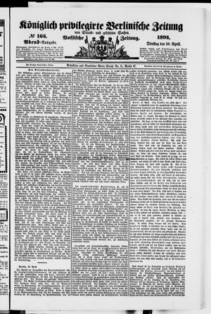 Königlich privilegirte Berlinische Zeitung von Staats- und gelehrten Sachen vom 10.04.1894