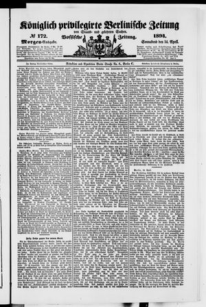 Königlich privilegirte Berlinische Zeitung von Staats- und gelehrten Sachen vom 14.04.1894
