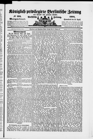 Königlich privilegirte Berlinische Zeitung von Staats- und gelehrten Sachen vom 21.04.1894