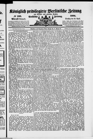 Königlich privilegirte Berlinische Zeitung von Staats- und gelehrten Sachen vom 24.04.1894