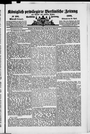 Königlich privilegirte Berlinische Zeitung von Staats- und gelehrten Sachen vom 25.04.1894