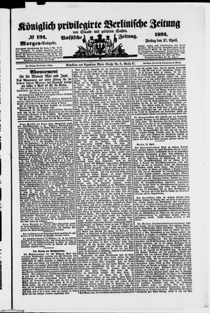 Königlich privilegirte Berlinische Zeitung von Staats- und gelehrten Sachen on Apr 27, 1894