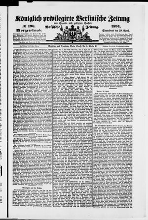 Königlich privilegirte Berlinische Zeitung von Staats- und gelehrten Sachen on Apr 28, 1894