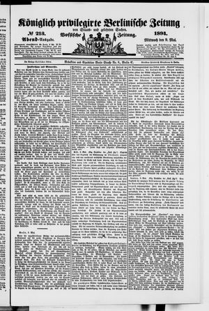 Königlich privilegirte Berlinische Zeitung von Staats- und gelehrten Sachen on May 9, 1894