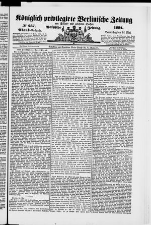 Königlich privilegirte Berlinische Zeitung von Staats- und gelehrten Sachen on May 24, 1894