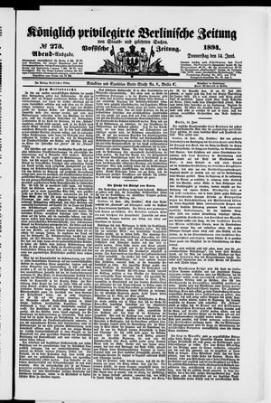 Königlich privilegirte Berlinische Zeitung von Staats- und gelehrten Sachen vom 14.06.1894