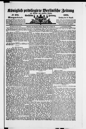 Königlich privilegirte Berlinische Zeitung von Staats- und gelehrten Sachen on Aug 14, 1894