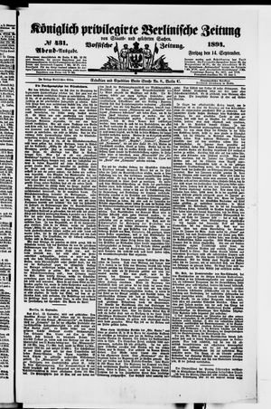 Königlich privilegirte Berlinische Zeitung von Staats- und gelehrten Sachen vom 14.09.1894