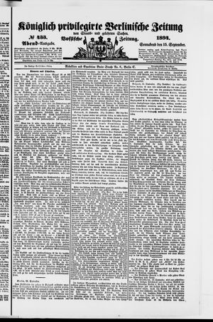 Königlich privilegirte Berlinische Zeitung von Staats- und gelehrten Sachen vom 15.09.1894