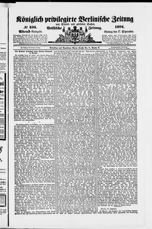 Königlich privilegirte Berlinische Zeitung von Staats- und gelehrten Sachen vom 17.09.1894
