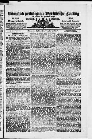 Königlich privilegirte Berlinische Zeitung von Staats- und gelehrten Sachen vom 21.09.1894