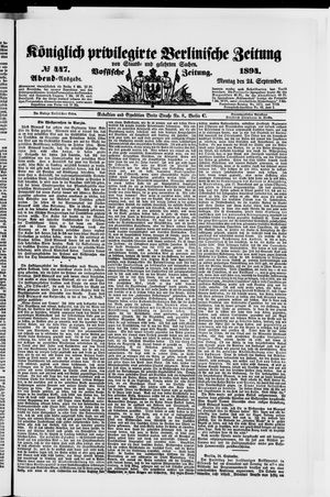 Königlich privilegirte Berlinische Zeitung von Staats- und gelehrten Sachen vom 24.09.1894