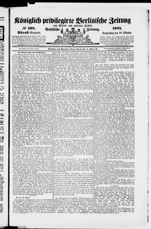 Königlich privilegirte Berlinische Zeitung von Staats- und gelehrten Sachen vom 18.10.1894