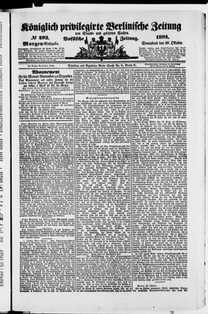 Königlich privilegirte Berlinische Zeitung von Staats- und gelehrten Sachen vom 20.10.1894