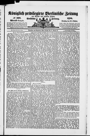 Königlich privilegirte Berlinische Zeitung von Staats- und gelehrten Sachen vom 30.10.1894