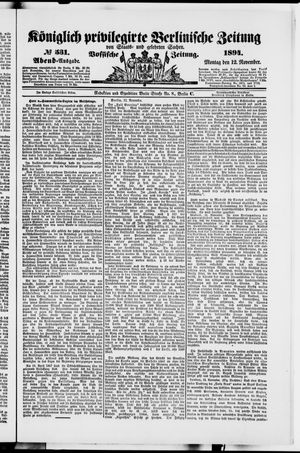 Königlich privilegirte Berlinische Zeitung von Staats- und gelehrten Sachen vom 12.11.1894