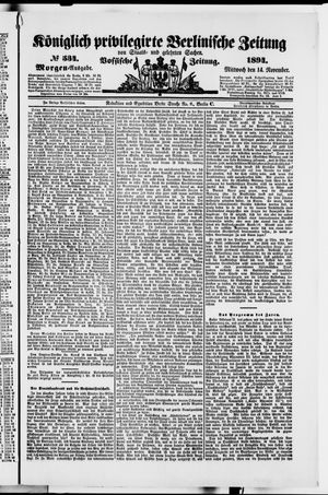 Königlich privilegirte Berlinische Zeitung von Staats- und gelehrten Sachen vom 14.11.1894