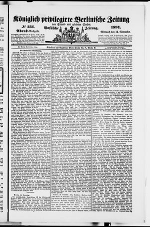 Königlich privilegirte Berlinische Zeitung von Staats- und gelehrten Sachen vom 14.11.1894