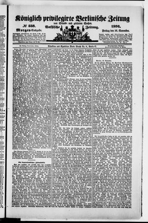 Königlich privilegirte Berlinische Zeitung von Staats- und gelehrten Sachen vom 16.11.1894