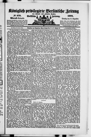 Königlich privilegirte Berlinische Zeitung von Staats- und gelehrten Sachen vom 11.12.1894